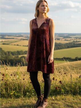 Love Johnny Was Burgundy Silk Velvet Pull-over Cocktail Party Dress Size XS